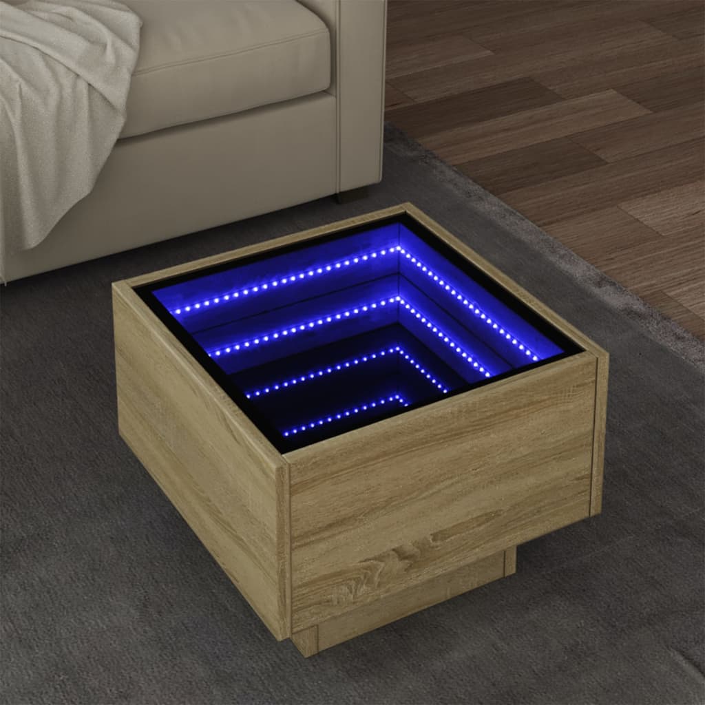 Side Table with LED Sonoma Oak 40x40x30 cm Engineered Wood