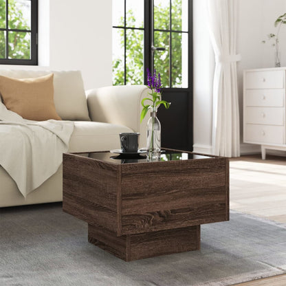 Side Table with LED Brown Oak 40x40x30 cm Engineered Wood