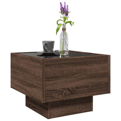 Side Table with LED Brown Oak 40x40x30 cm Engineered Wood