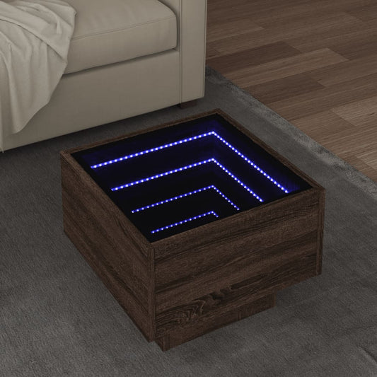 Side Table with LED Brown Oak 40x40x30 cm Engineered Wood