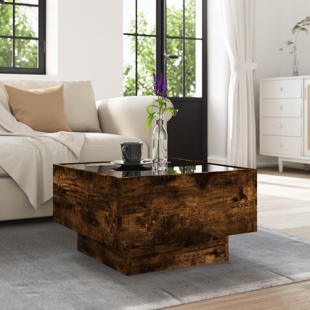 Coffee Table with LED Smoked Oak 50x50x30 cm Engineered Wood