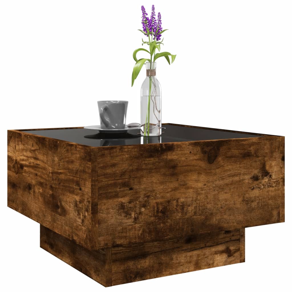 Coffee Table with LED Smoked Oak 50x50x30 cm Engineered Wood