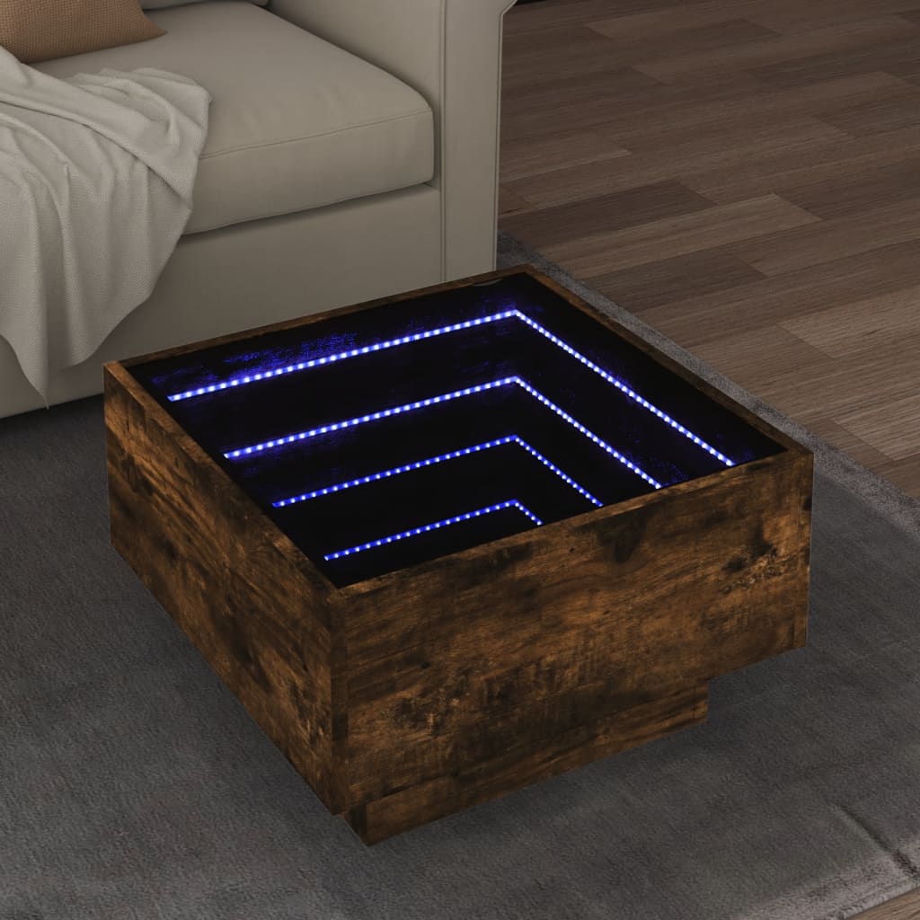 Coffee Table with LED Smoked Oak 50x50x30 cm Engineered Wood