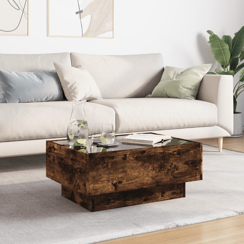 Coffee Table with LED Smoked Oak 70x50x30 cm Engineered Wood