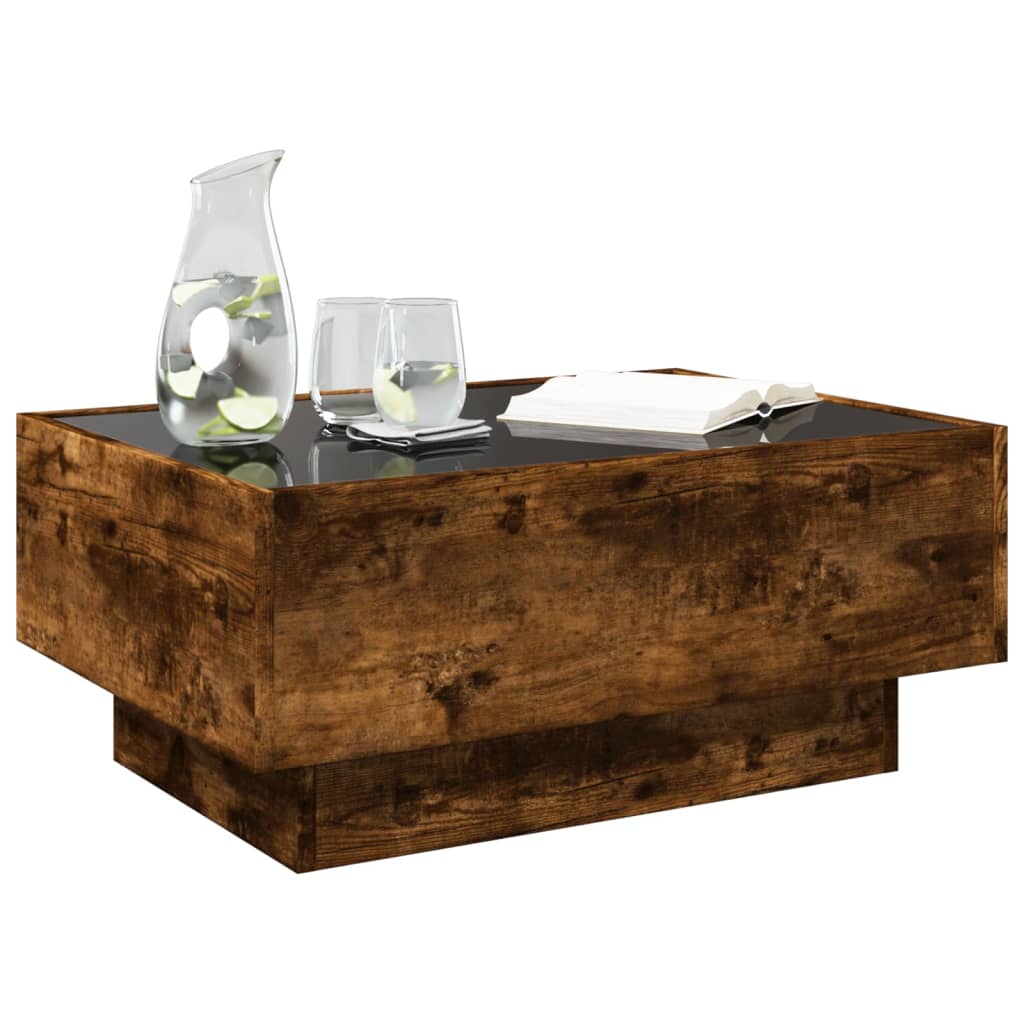 Coffee Table with LED Smoked Oak 70x50x30 cm Engineered Wood