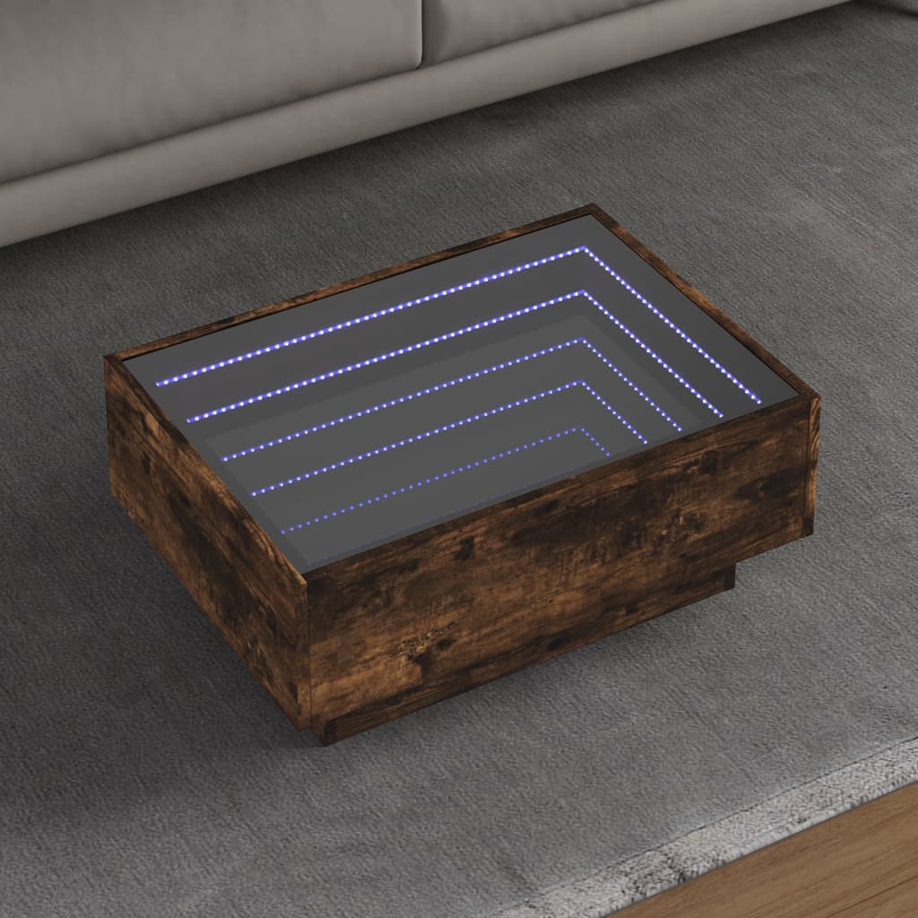 Coffee Table with LED Smoked Oak 70x50x30 cm Engineered Wood