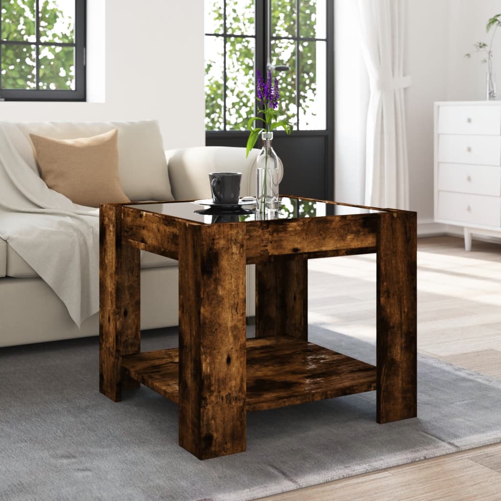 Coffee Table with LED Smoked Oak 53x53x45 cm Engineered Wood