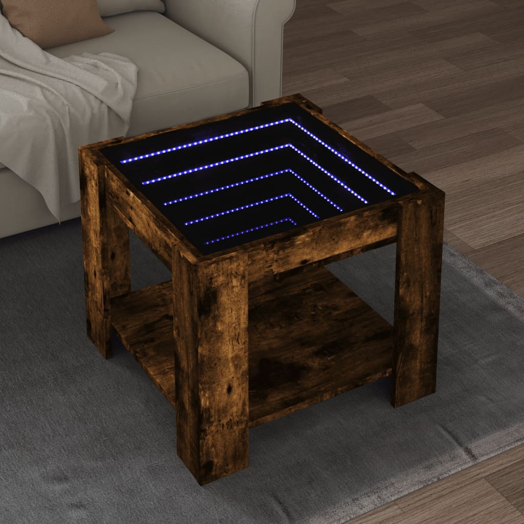 Coffee Table with LED Smoked Oak 53x53x45 cm Engineered Wood