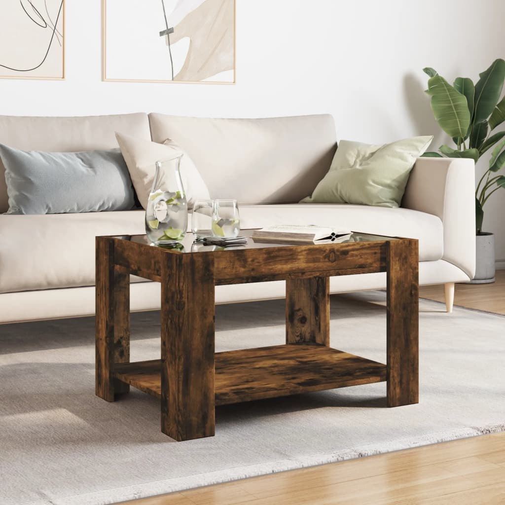 Coffee Table with LED Smoked Oak 73x53x45 cm Engineered Wood