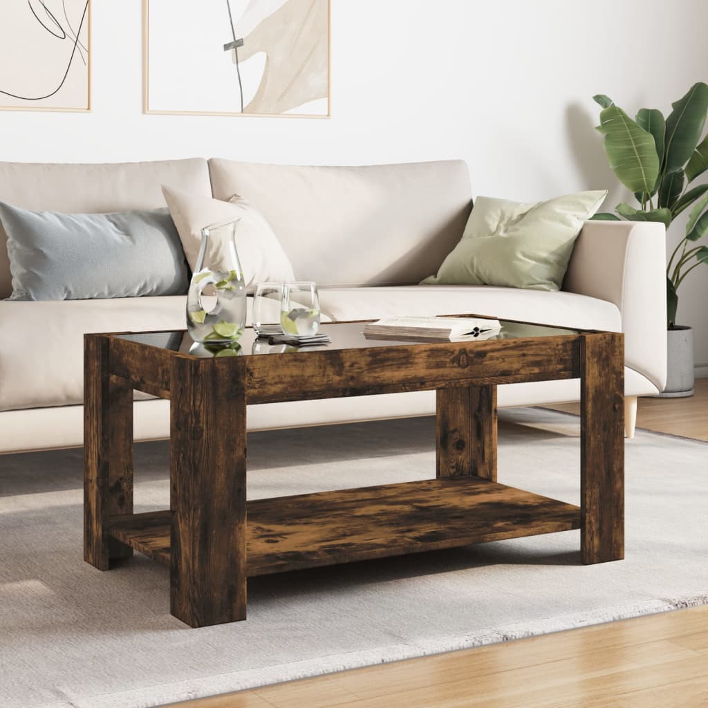 Coffee Table with LED Smoked Oak 93x53x45 cm Engineered Wood