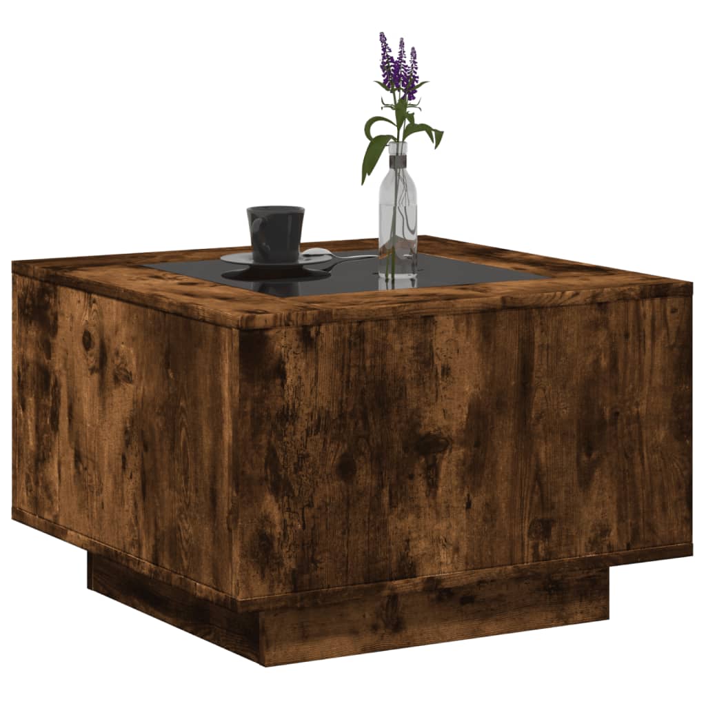 Coffee Table with LED Smoked Oak 60x60x40 cm Engineered Wood