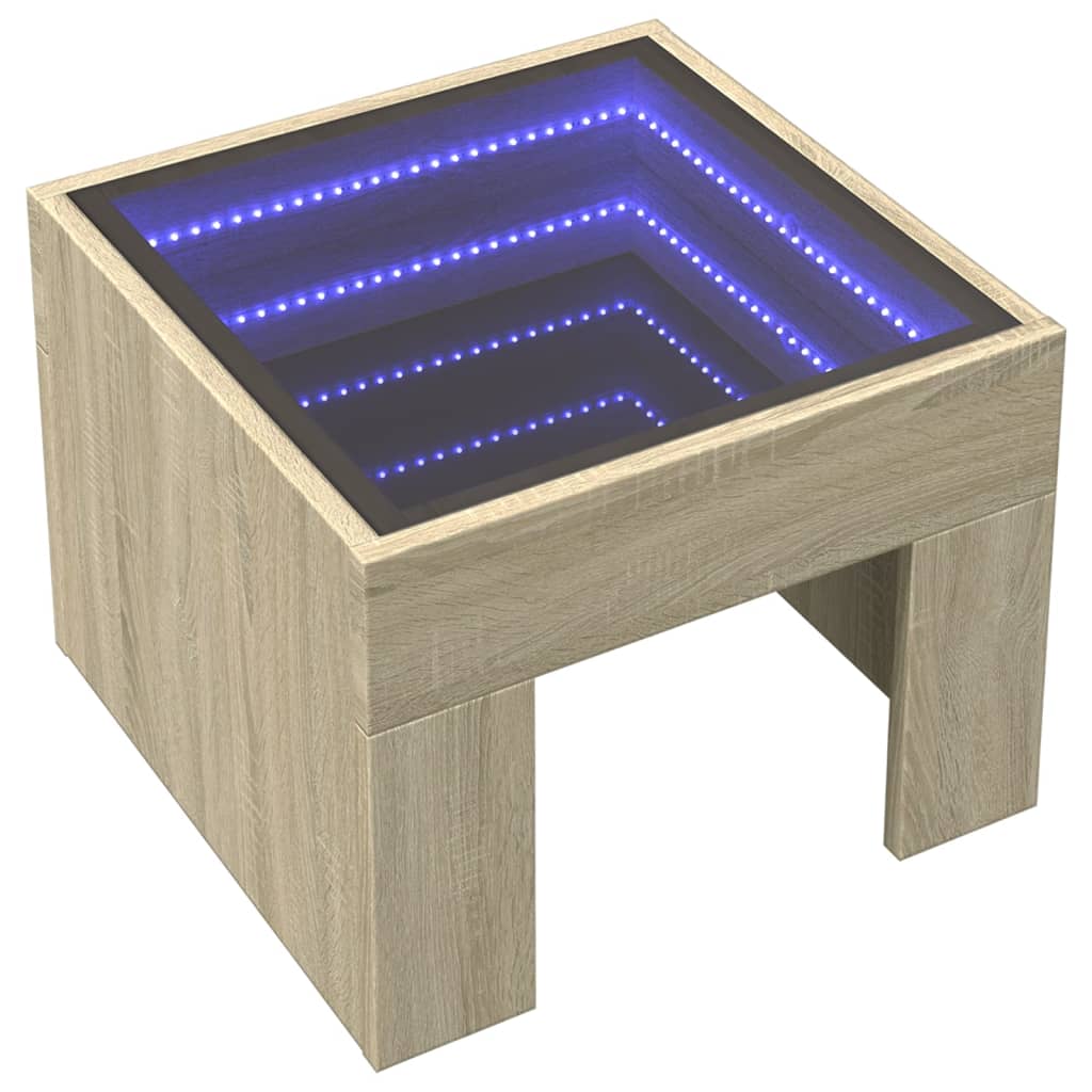 Coffee Table with Infinity LED Sonoma Oak 40x40x30 cm