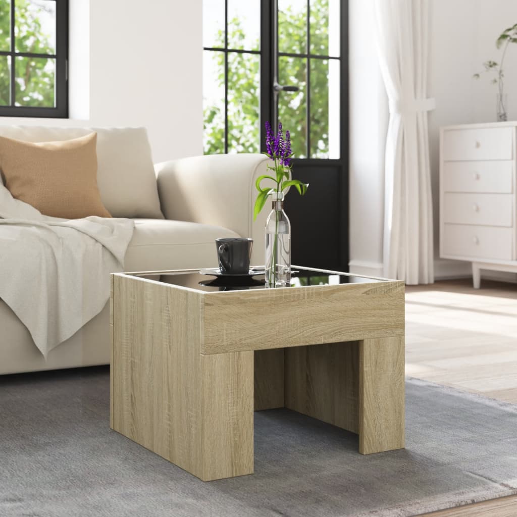 Coffee Table with Infinity LED Sonoma Oak 40x40x30 cm