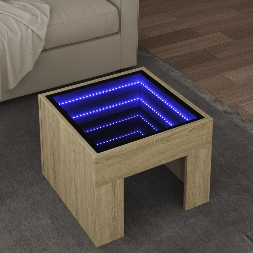 Coffee Table with Infinity LED Sonoma Oak 40x40x30 cm