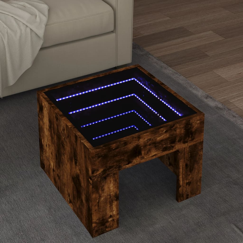 Coffee Table with Infinity LED Smoked Oak 40x40x30 cm