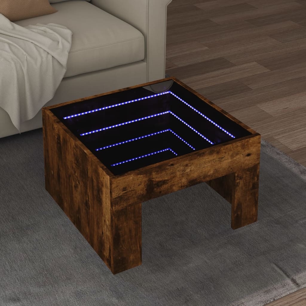 Coffee Table with Infinity LED Smoked Oak 50x50x30 cm