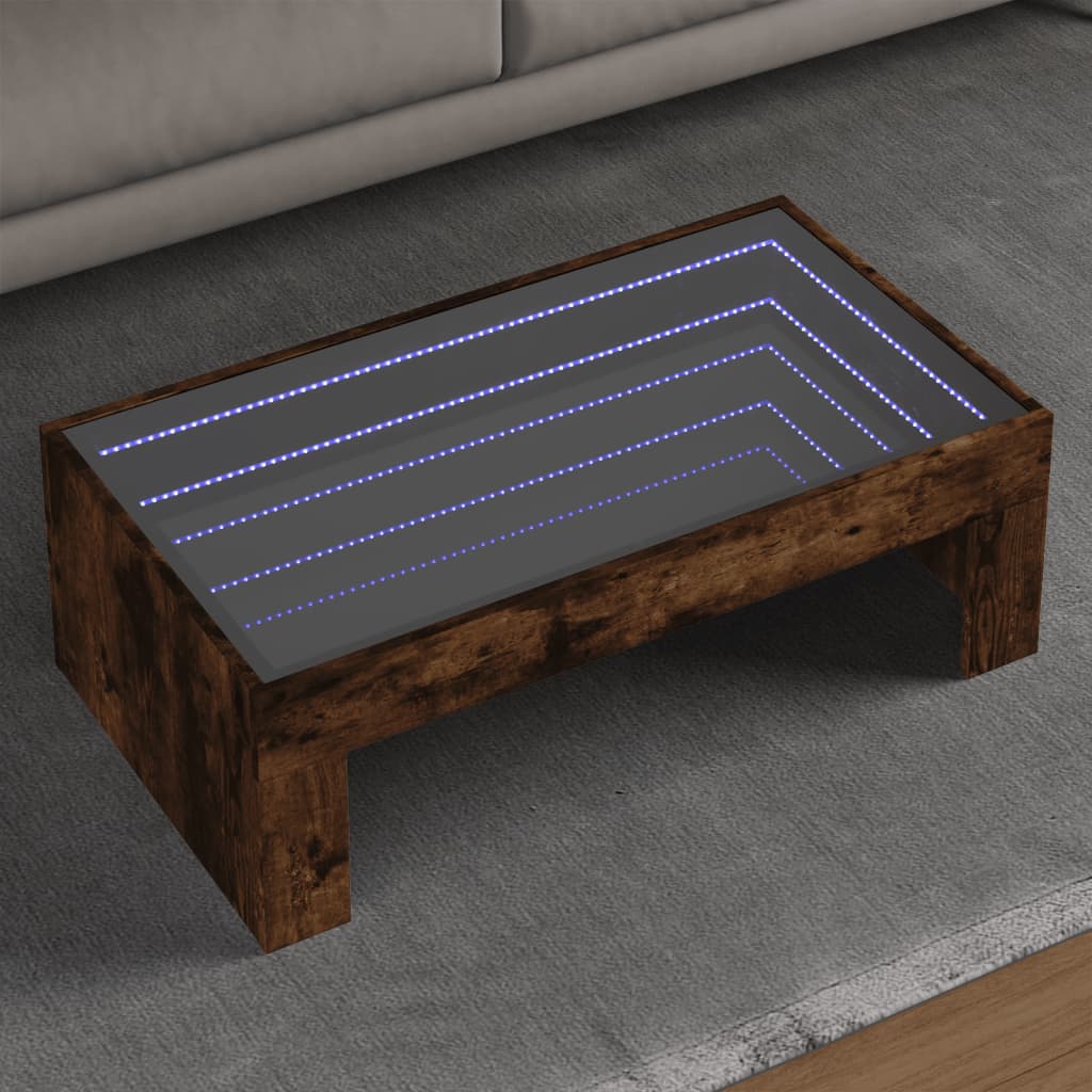 Coffee Table with Infinity LED Smoked Oak 90x50x30 cm