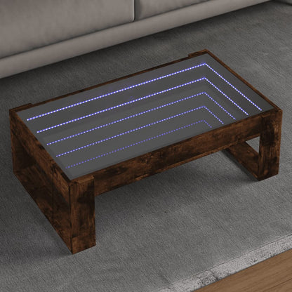 Coffee Table with Infinity LED Smoked Oak 90x53x30 cm