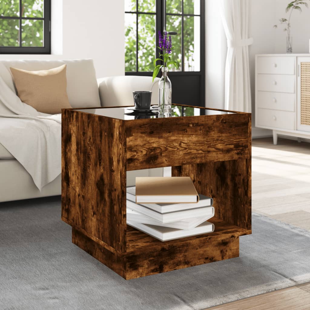 Coffee Table with Infinity LED Smoked Oak 50x50x50 cm