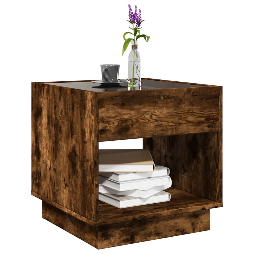 Coffee Table with Infinity LED Smoked Oak 50x50x50 cm