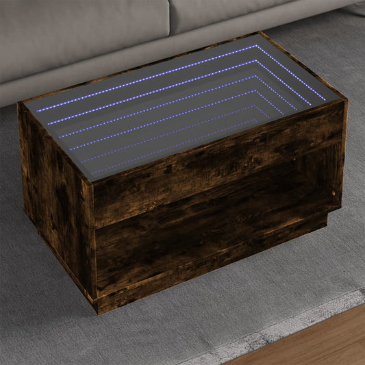 Coffee Table with Infinity LED Smoked Oak 90x50x50 cm