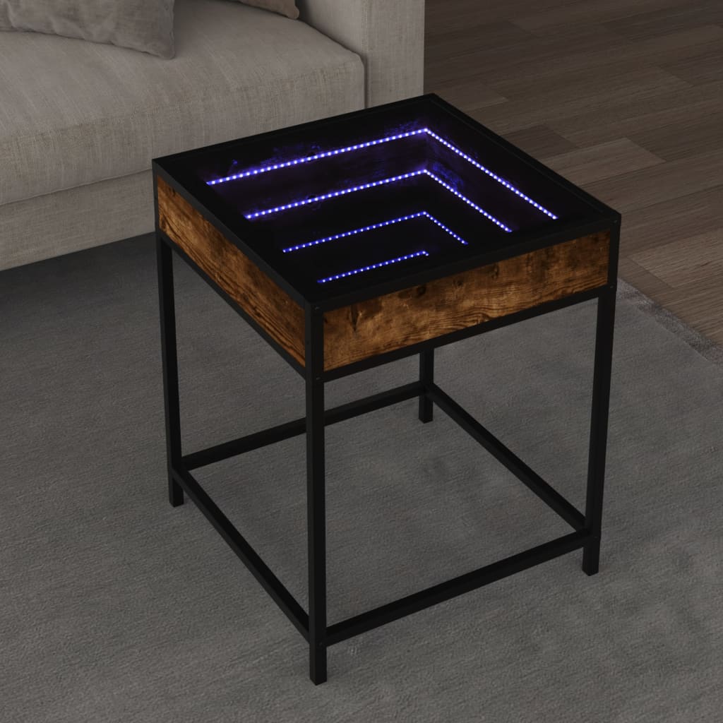 Coffee Table with Infinity LED Smoked Oak 40x40x51 cm