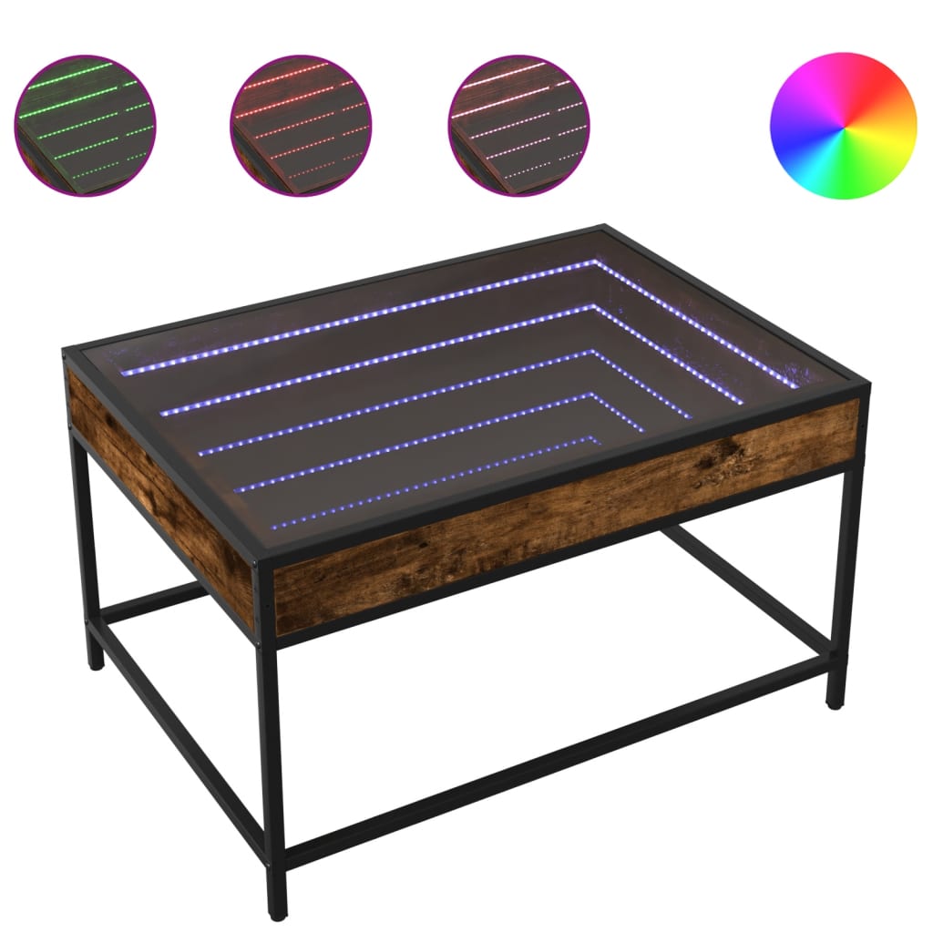 Coffee Table with Infinity LED Smoked Oak 70x50x41 cm