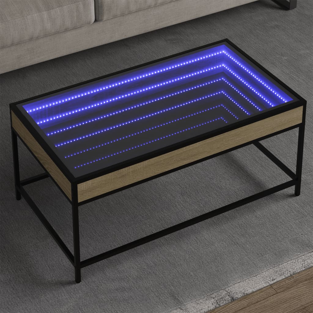 Coffee Table with Infinity LED Sonoma Oak 90x50x41 cm