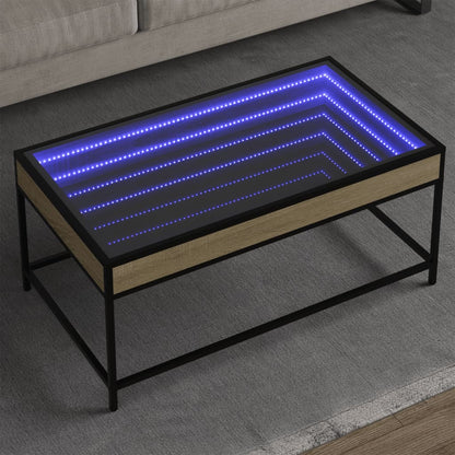 Coffee Table with Infinity LED Sonoma Oak 90x50x41 cm