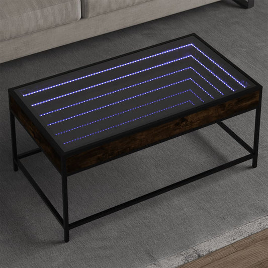 Coffee Table with Infinity LED Smoked Oak 90x50x41 cm