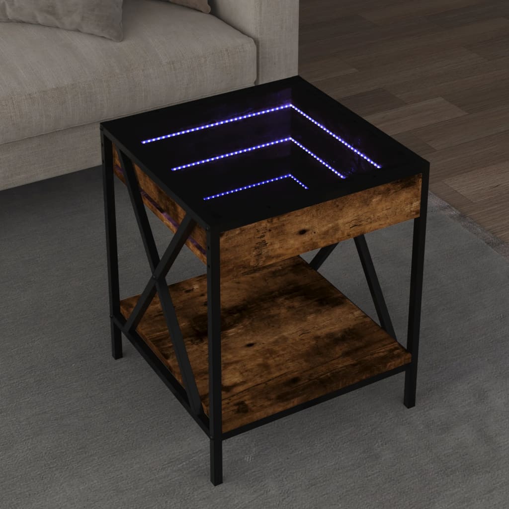 Coffee Table with Infinity LED Smoked Oak 40x40x49 cm