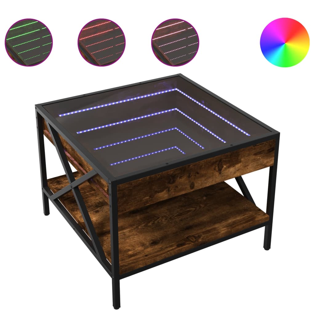 Coffee Table with Infinity LED Smoked Oak 50x50x38 cm