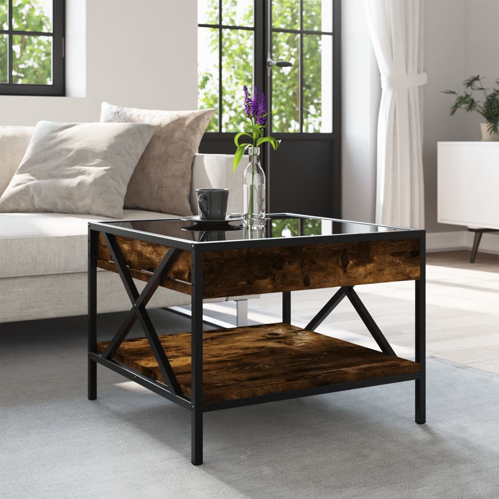 Coffee Table with Infinity LED Smoked Oak 50x50x38 cm