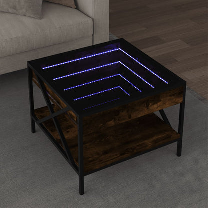 Coffee Table with Infinity LED Smoked Oak 50x50x38 cm