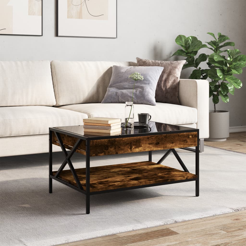 Coffee Table with Infinity LED Smoked Oak 70x50x38 cm