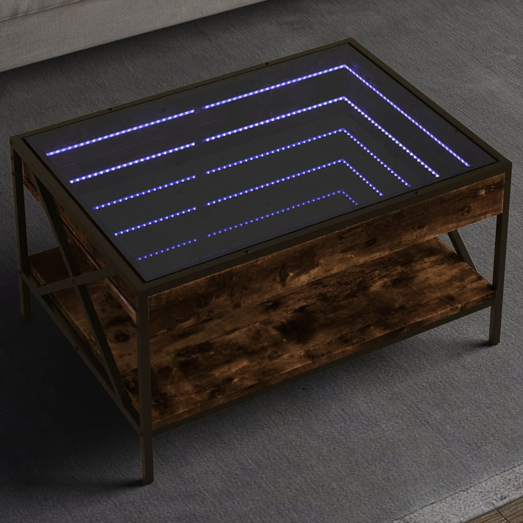 Coffee Table with Infinity LED Smoked Oak 70x50x38 cm