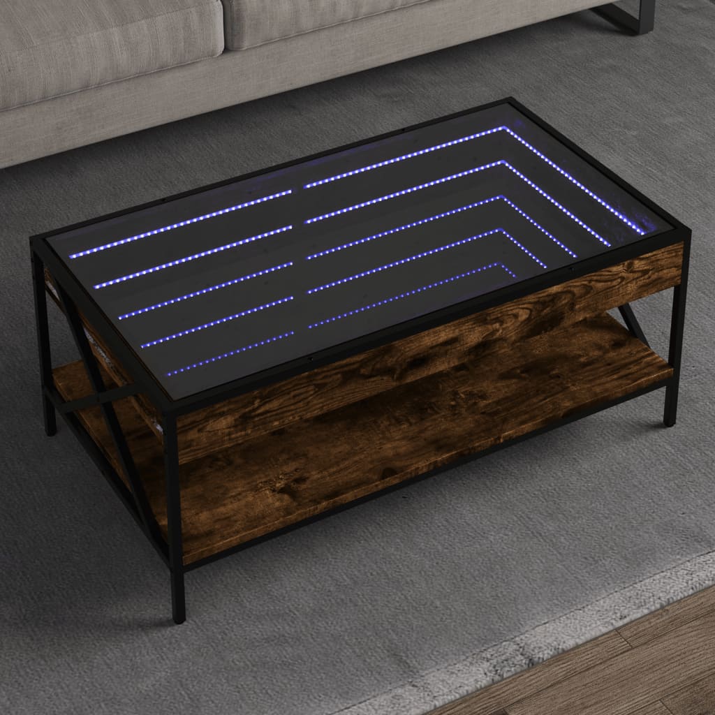 Coffee Table with Infinity LED Smoked Oak 90x50x38 cm