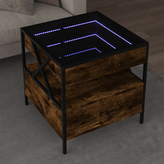 Coffee Table with Infinity LED Smoked Oak 50x50x51 cm