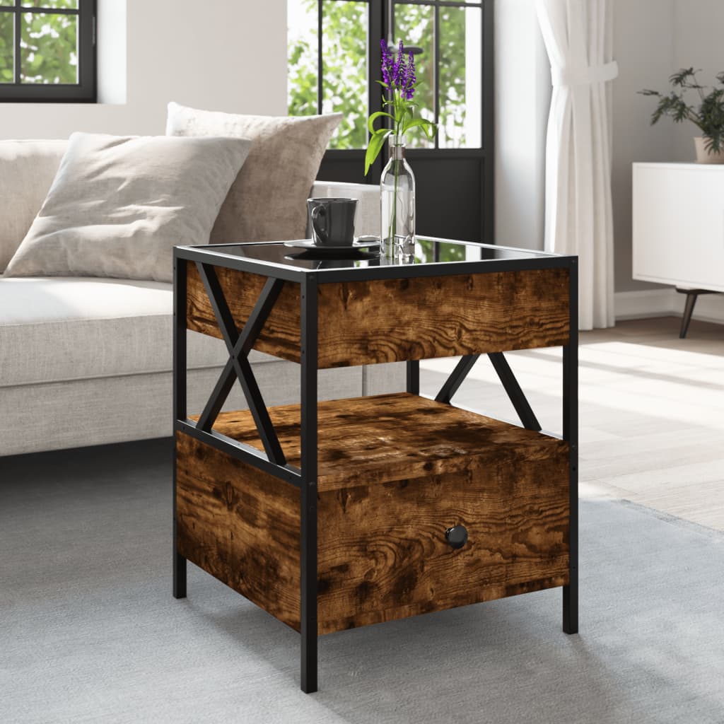 Coffee Table with Infinity LED Smoked Oak 40x40x51 cm