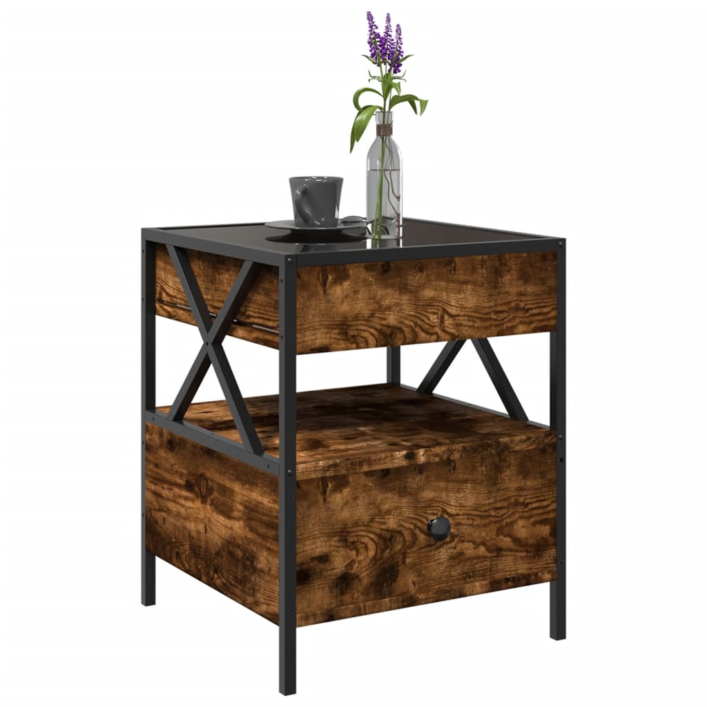 Coffee Table with Infinity LED Smoked Oak 40x40x51 cm