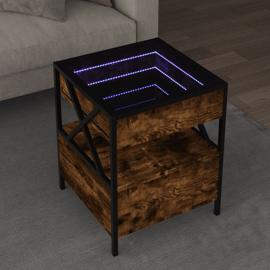 Coffee Table with Infinity LED Smoked Oak 40x40x51 cm