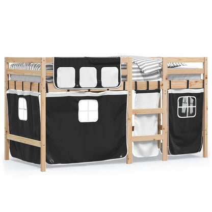 Kids' Loft Bed with Curtains White&Black 80x200 cm Solid Wood Pine