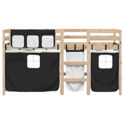 Kids' Loft Bed with Curtains White&Black 80x200 cm Solid Wood Pine