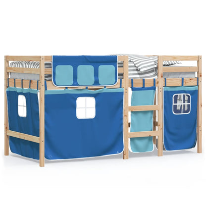 Kids' Loft Bed with Curtains Blue 80x200 cm Solid Wood Pine