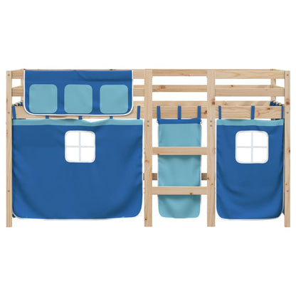 Kids' Loft Bed with Curtains Blue 80x200 cm Solid Wood Pine