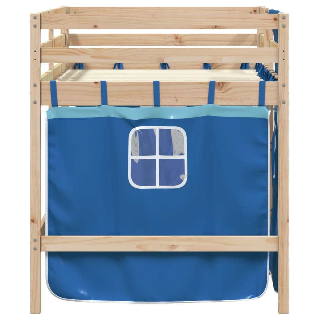 Kids' Loft Bed with Curtains Blue 80x200 cm Solid Wood Pine