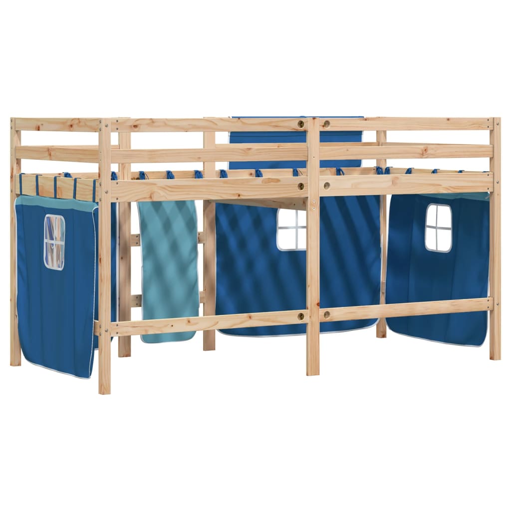 Kids' Loft Bed with Curtains Blue 80x200 cm Solid Wood Pine