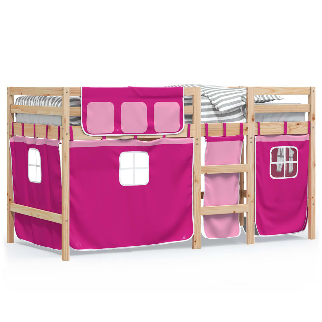 Kids' Loft Bed with Curtains Pink 80x200 cm Solid Wood Pine