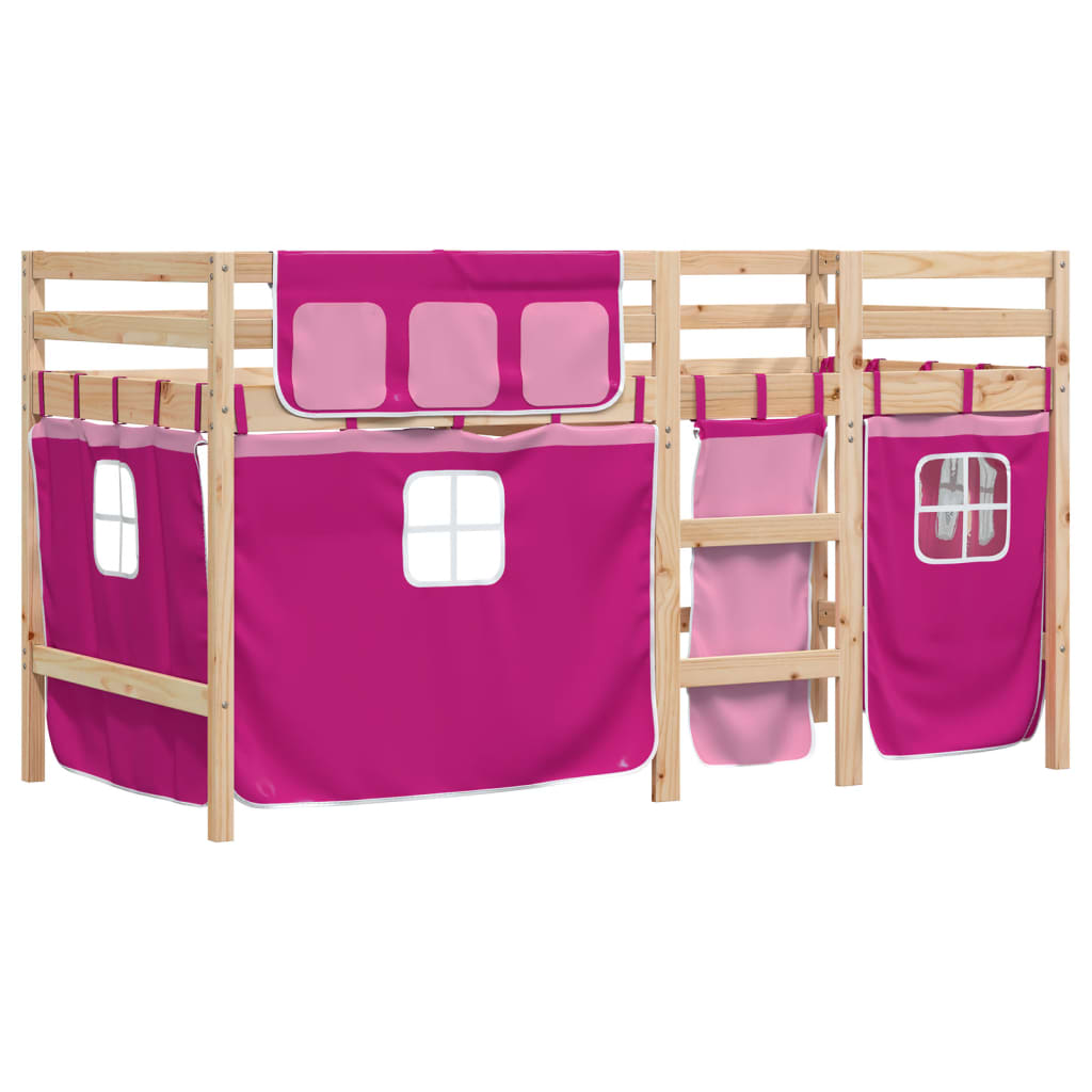 Kids' Loft Bed with Curtains Pink 80x200 cm Solid Wood Pine