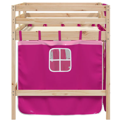 Kids' Loft Bed with Curtains Pink 80x200 cm Solid Wood Pine